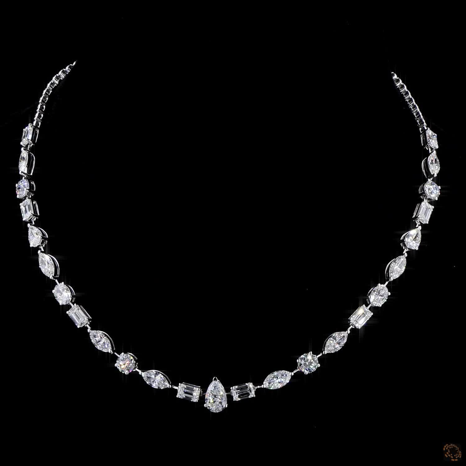 12.70 Ct Lab-Grown Multishape Diamond Tennis Necklace In 14K White Gold – GLI Certified